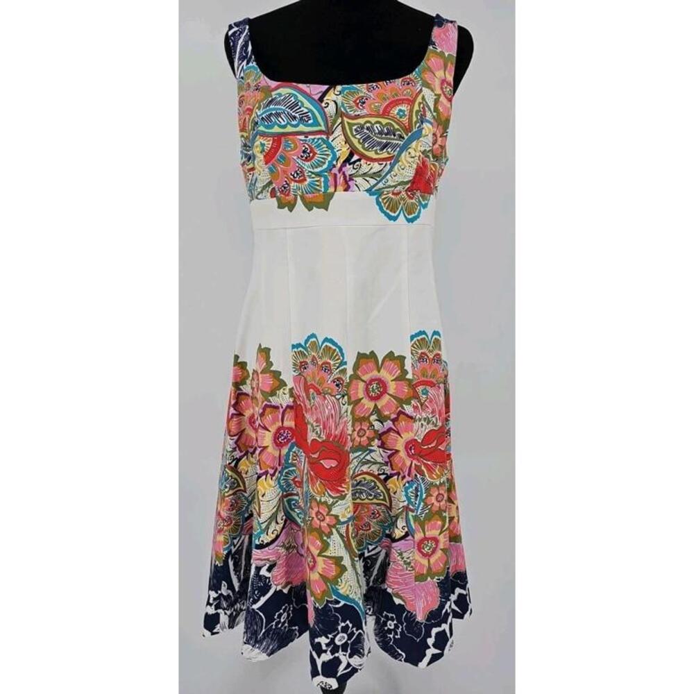Retro White Floral Dress 8 White Cotton Summer Colorful Coquette Boho